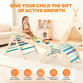 DUMOS Pikler foldable frame saves space for tidy play areas.