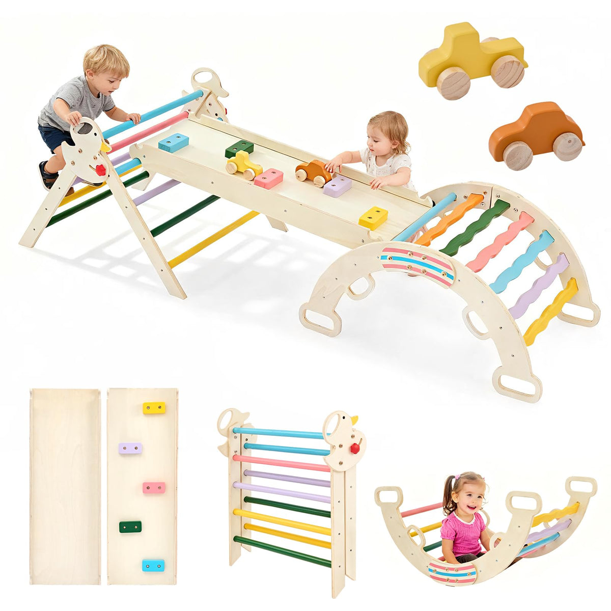 DUMOS Pikler triangle arch promotes safe climbing and imaginative play.
