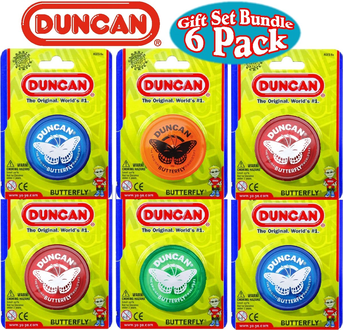 Duncan Butterfly Yo-Yo Set, 6-pack, colorful spins for beginners.