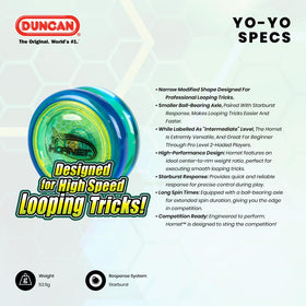 Duncan Hornet Pro looping yo-yo ball-bearing axle close-up demonstrates smooth and fast spins.