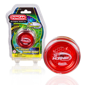 Duncan Hornet Pro looping yo-yo front view shows translucent body and red cap for high visibility.
