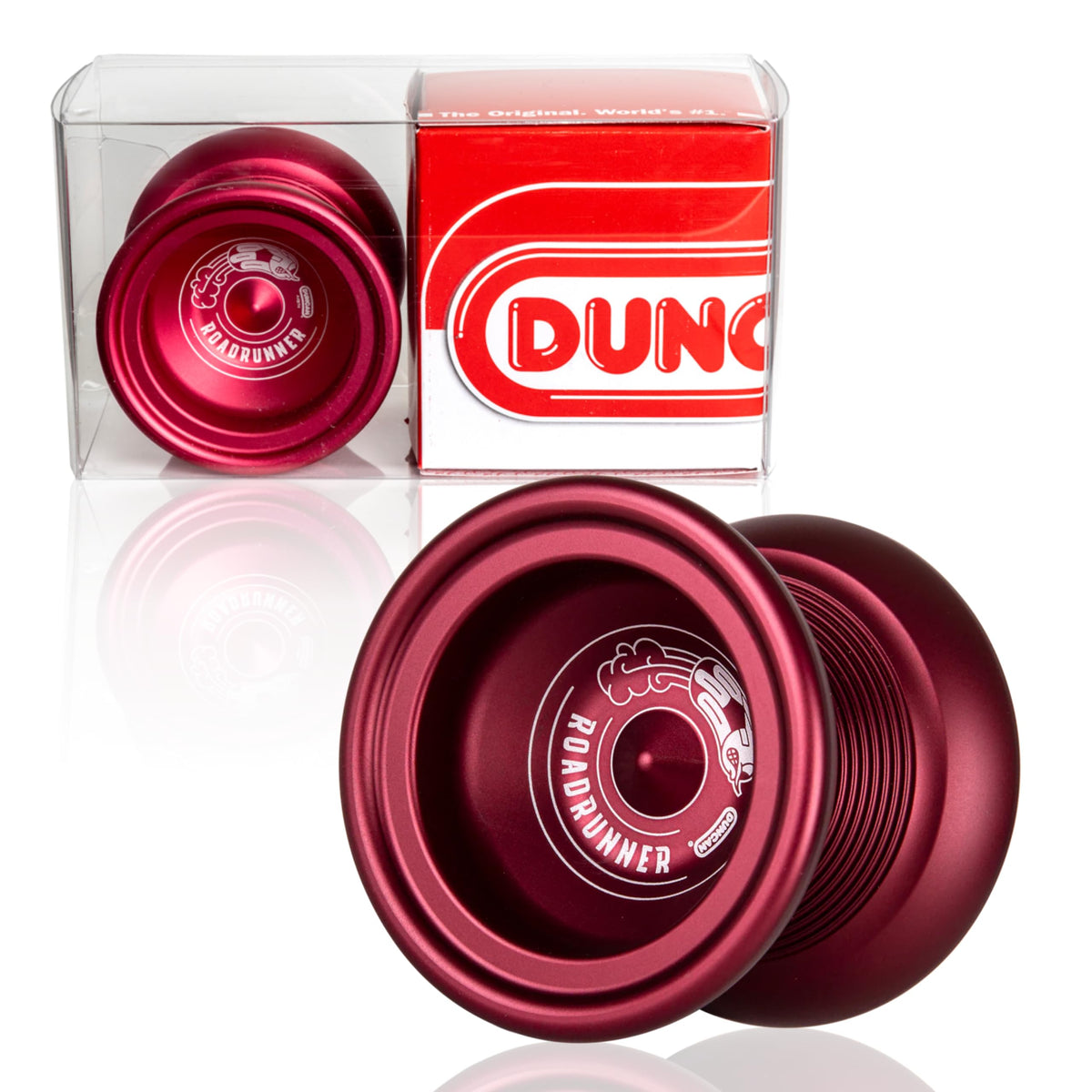 Duncan Roadrunner yo-yo dark red side view highlighting sleek profile for expert tricks