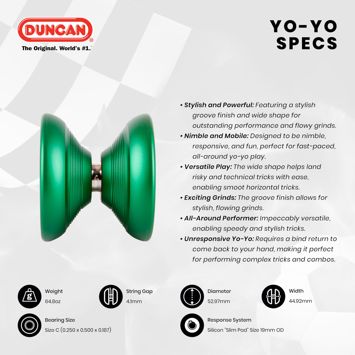 Duncan Roadrunner yo-yo dark red top view with wide shape ideal for complex tricks