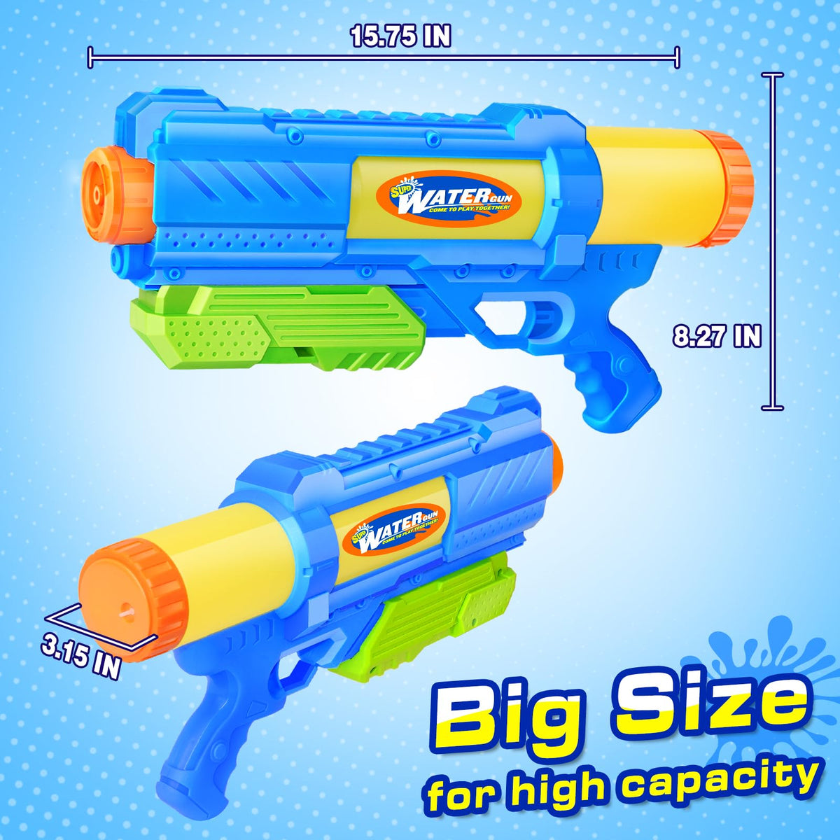 Eight-pack squirt blasters for group play and party fun.