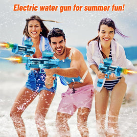 DUNEMEI backyard scene shows family-friendly summer water battles.