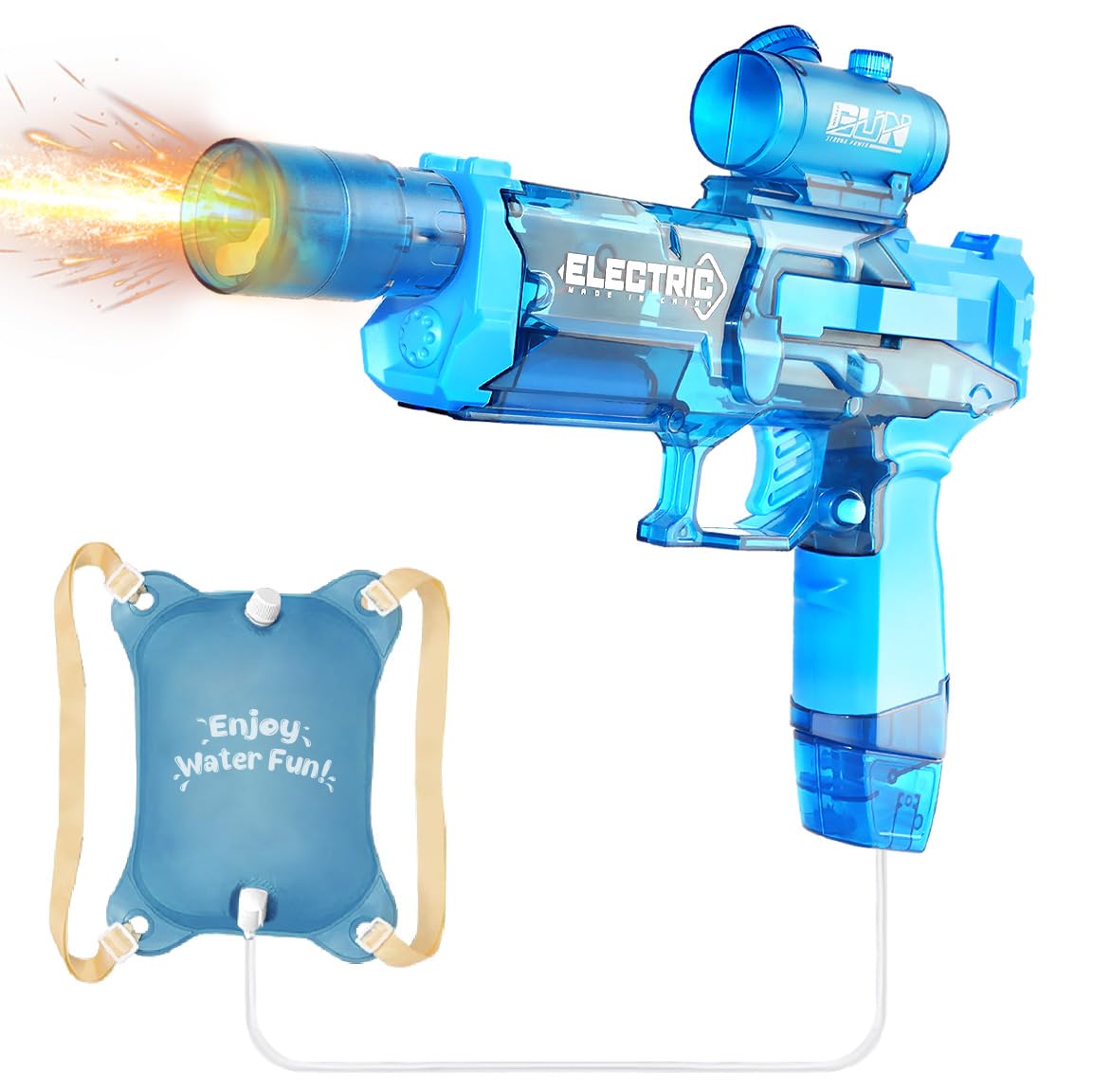 DUNEMEI Super Water Gun with ergonomic backpack harness for long play sessions.