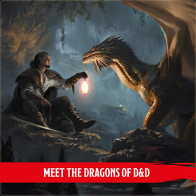 Dungeons & Dragons Dragon Delves brass dragon lair artwork invites treasure-filled exploration.