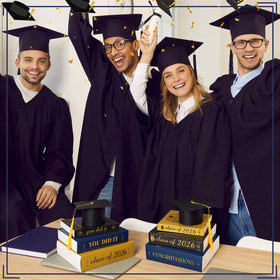 Dunzoom graduation party decor supports photo-worthy moments on desks or mantels.
