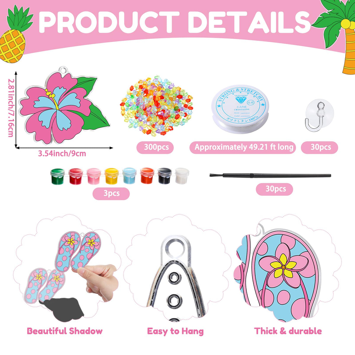 Dunzoom suncatchers kit designs featuring beach ball, watermelon and pineapple for vibrant craft fun