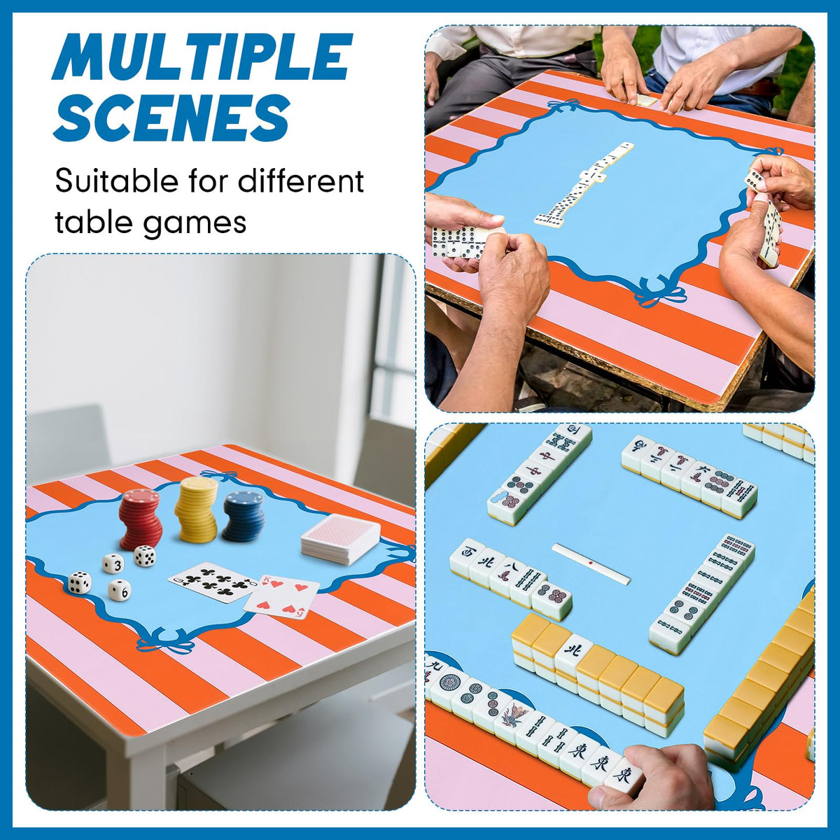 Versatile Dunzy mat supports Mahjong, poker, dominoes, and more.