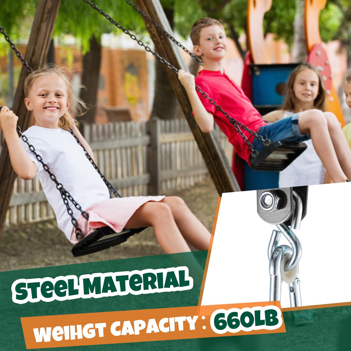 Dunzy metal hanger kit in black enhances durable, weather-resistant swing connections.