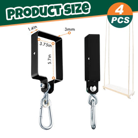 Dunzy snap hooks on a 4-inch beam for secure backyard swing attachments.