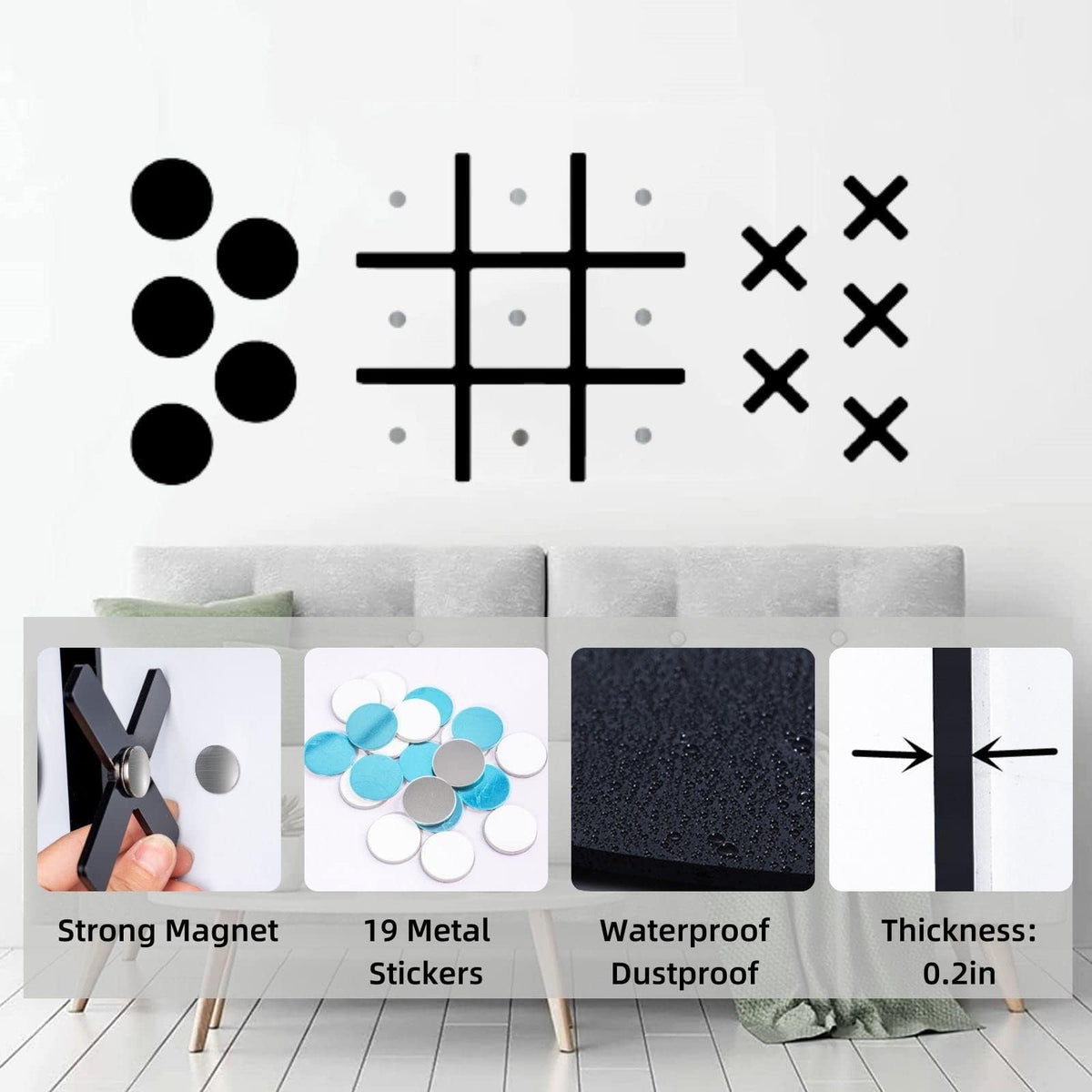 DUOLIYBC Magnetic Tic Tac Toe on-wall display with easy, damage-free setup.