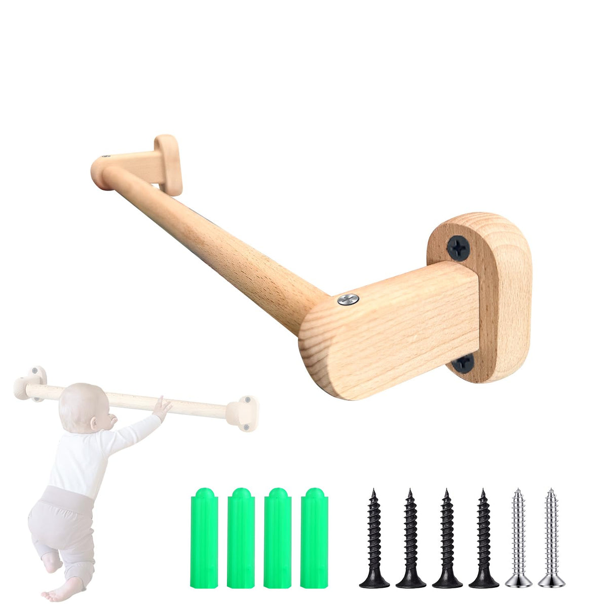 Duomilee baby pull up bar front view in a home, showing a safe standing aid for toddlers
