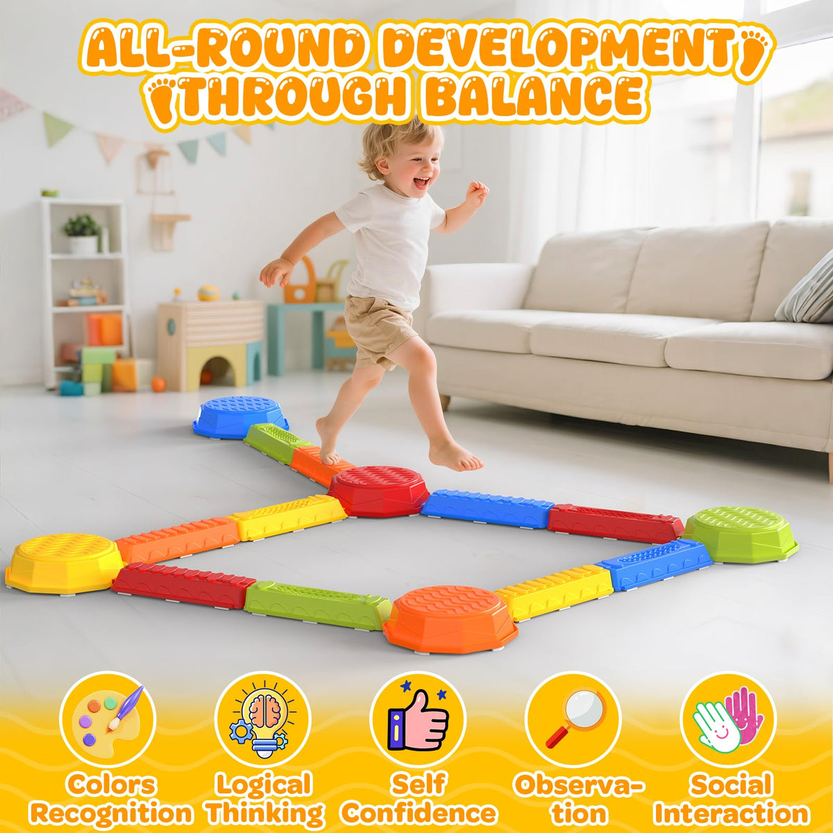 DUONIZAY Rainbow stepping stones yellow stone for visual focus during play