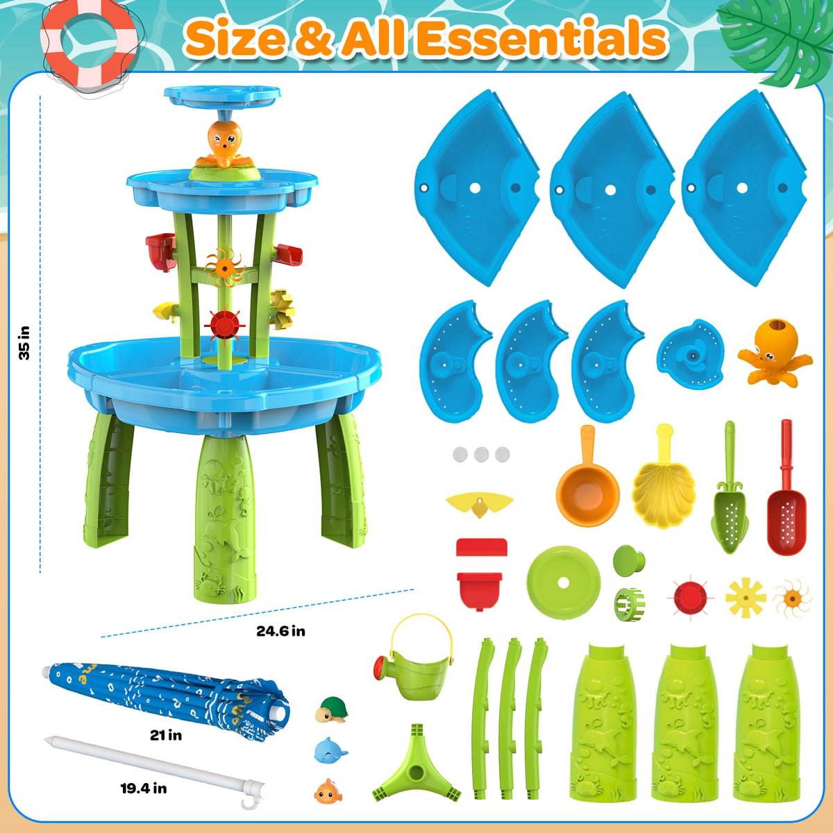 DUONIZAY three-tier water sand table emphasizes organized, multi-zone play for toddlers.