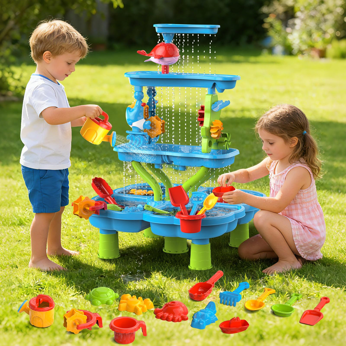 DUONIZAY Water Sand Table four-tier setup for outdoor sensory play.