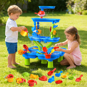 DUONIZAY Water Sand Table Ocean Blue front view shows stable, safe outdoor play