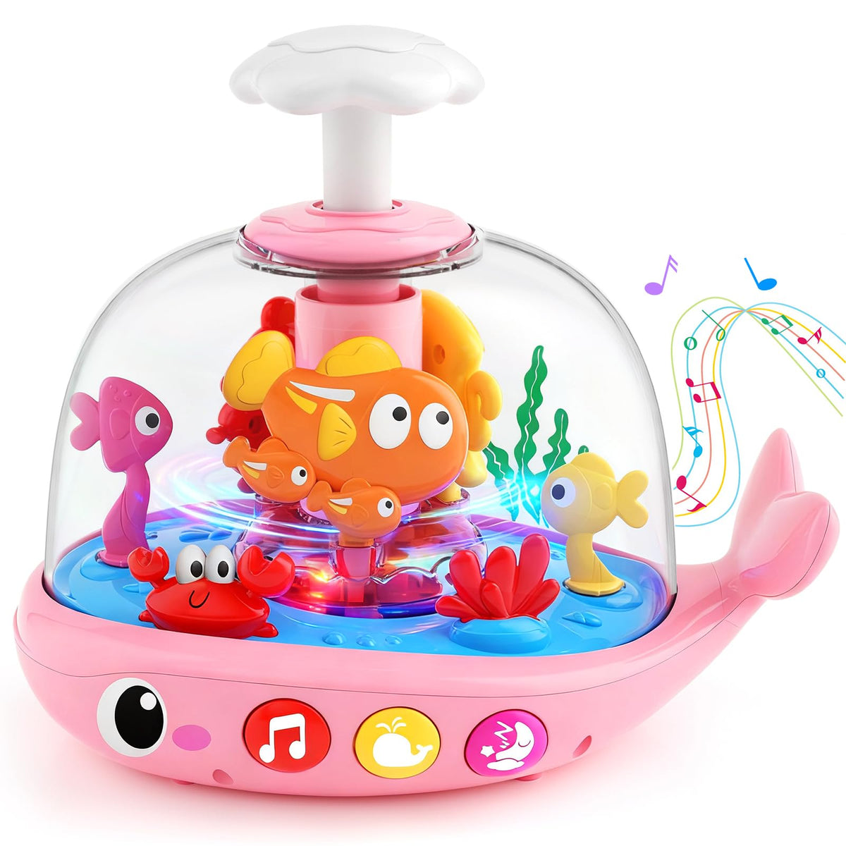 DUPHLAGT press and spin aquarium toy with lights and music for infants.