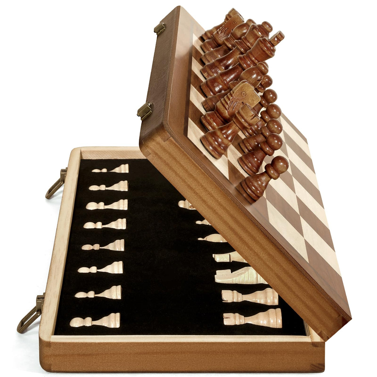 Durpeak magnetic wooden chess board folded for travel and storage