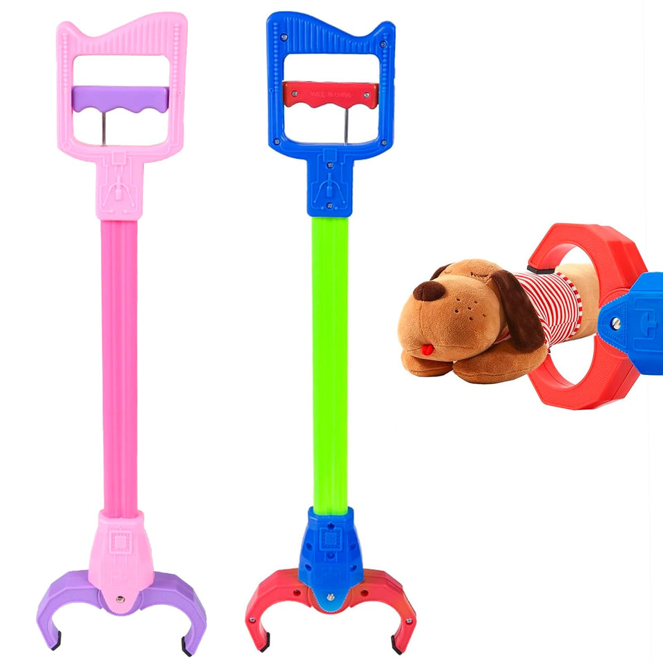 Duseu two-piece claw grabber toy in blue and pink for learning through play.