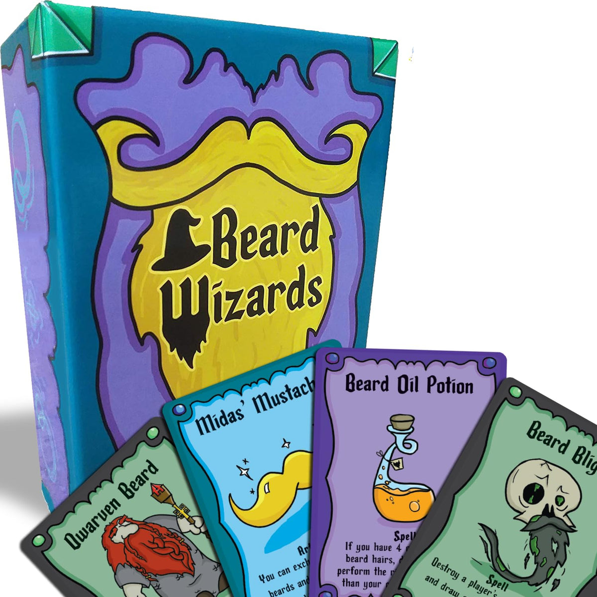 The Dusty Tophat Beard Wizards card game box ready for epic beard battles during game night.