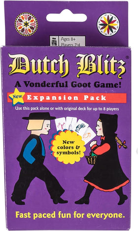Dutch Blitz expansion pack cards illustrating extra colors for larger games