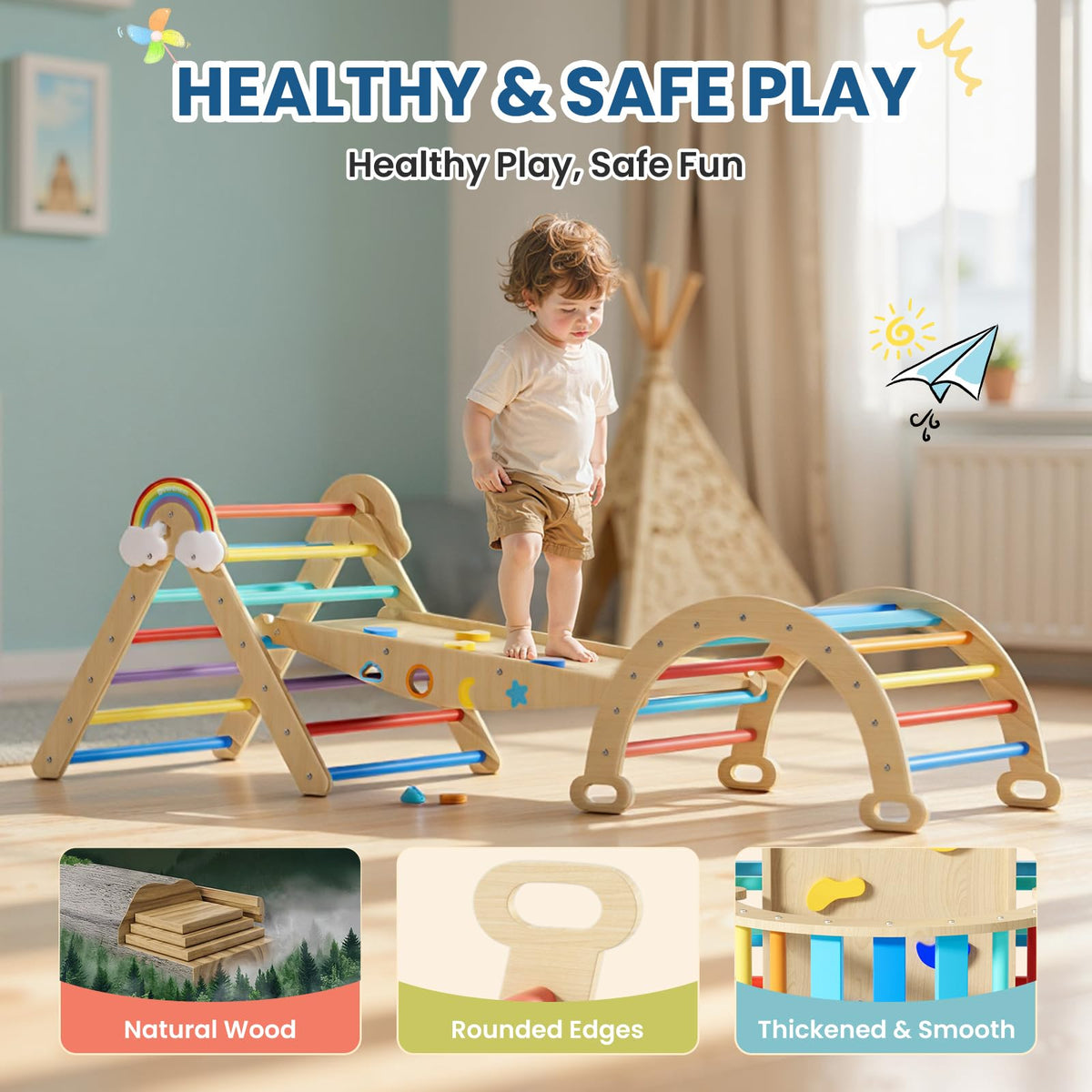 Duwenem ramp features built-in slide for dynamic indoor fun.