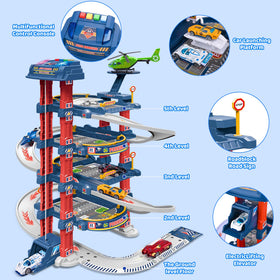 DUYOUU City Ultimate Garage ramps guide cars down the spiral track for dynamic play.