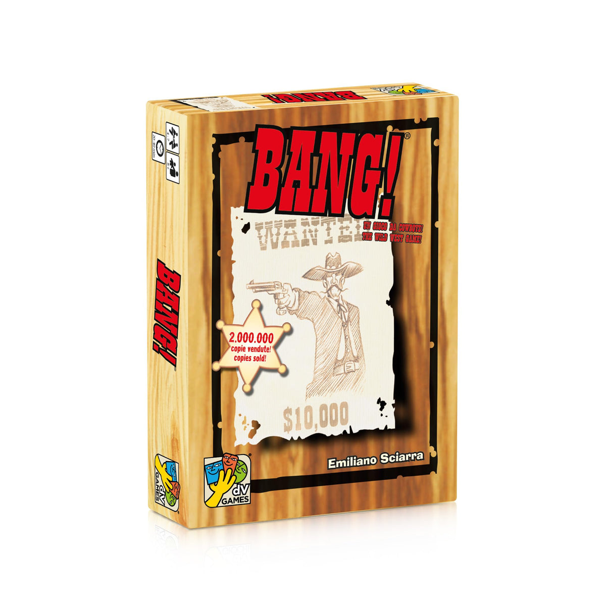 dV Giochi DA VINCI Bang 4th Edition box front reveals premium western design for game night.
