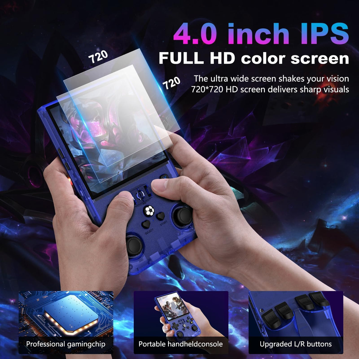 DVJQSN R36MAX 4-inch IPS display showing crisp retro visuals on the go