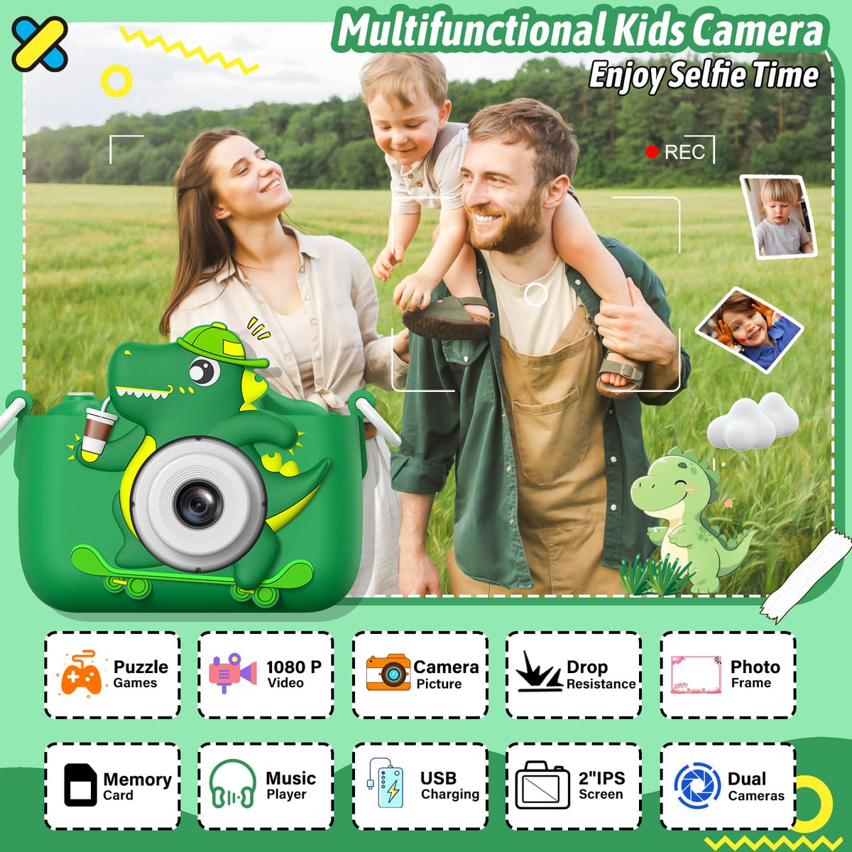 Dwfit Selfie mode on kids camera enables quick, fun self-portraits.