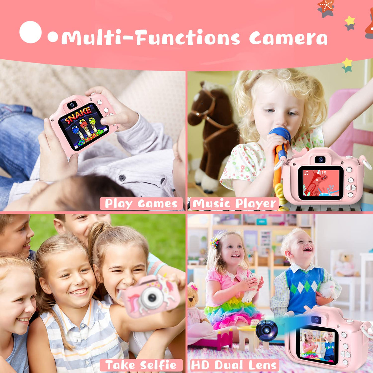 Dwfit Upgrade Selfie Kids Camera dual-camera for effortless self-portraits.