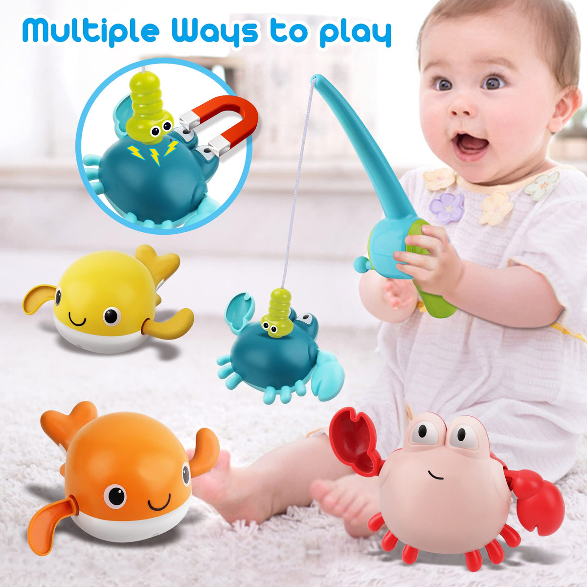 Dwi Dowellin wind-up sea animals promoting fine motor skills during play.
