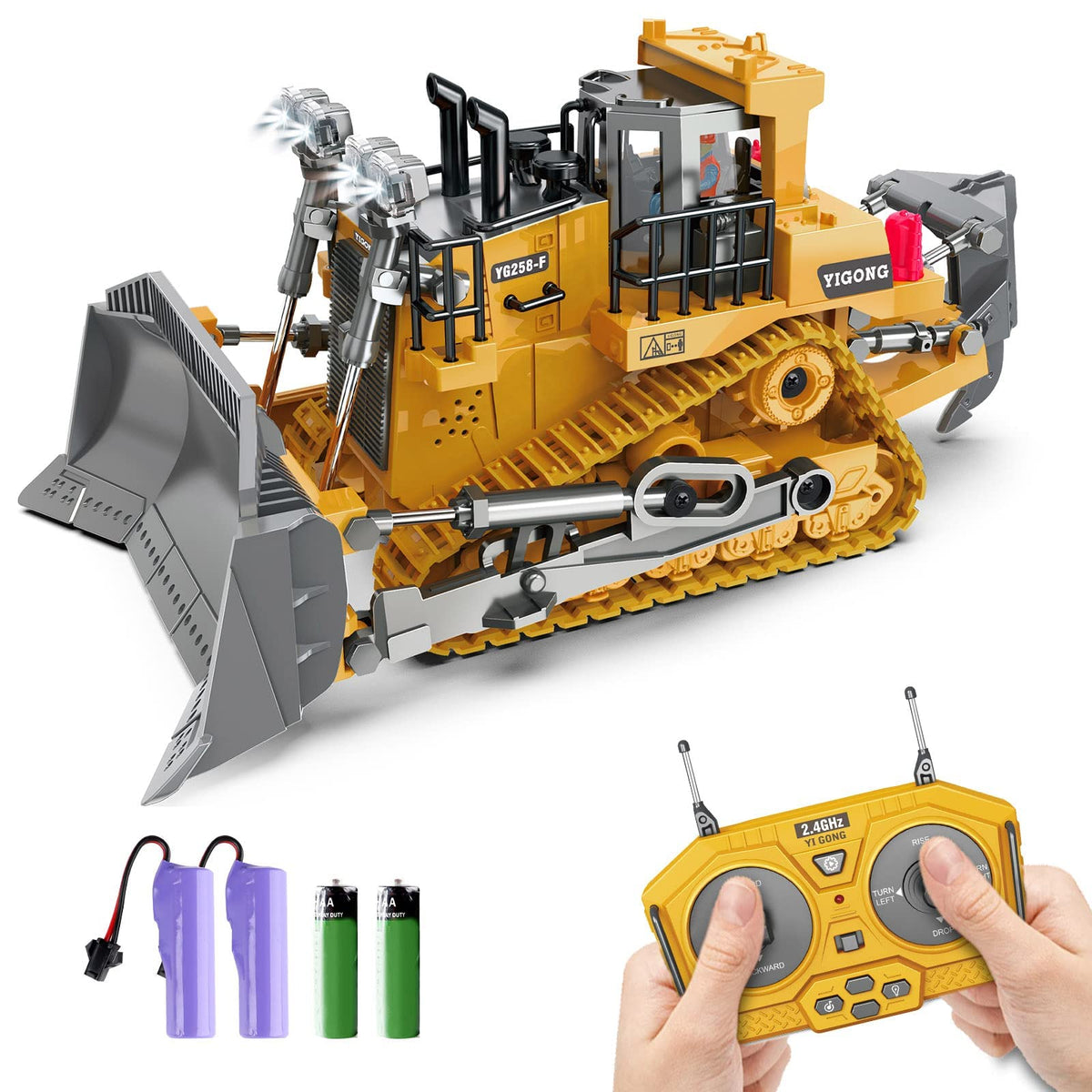 Dwi Dowellin bulldozer lights enhance realistic outdoor play.