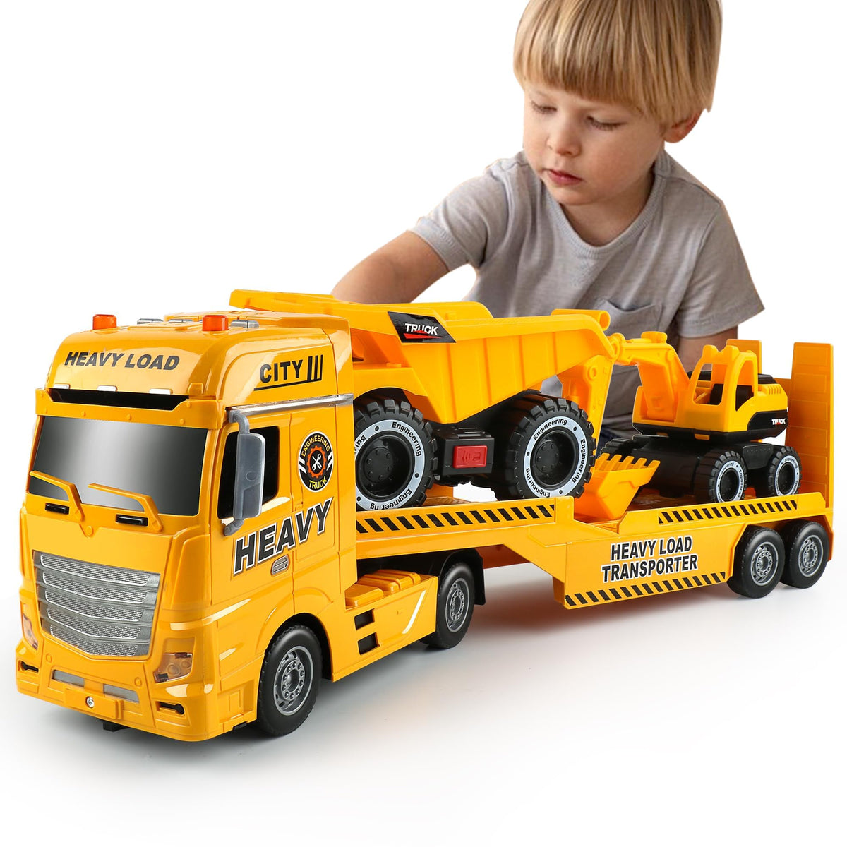 Dwi Dowellin construction carrier truck semi-trailer promotes imaginative play and coordination.