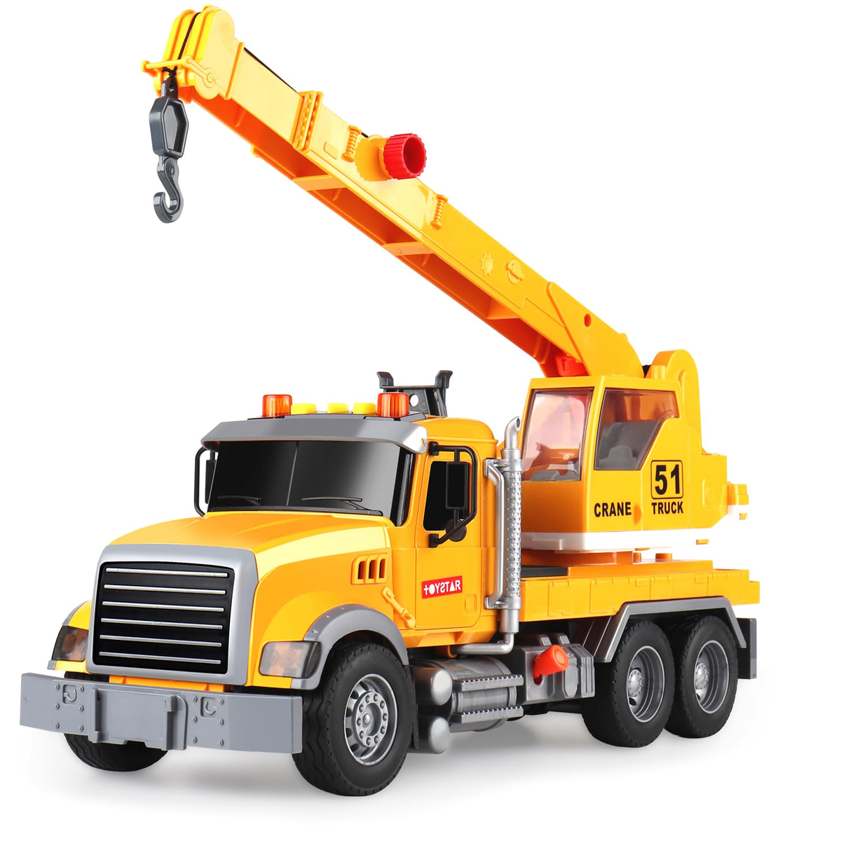 Dwi Dowellin crane truck with front lights boosts interactive play realism.