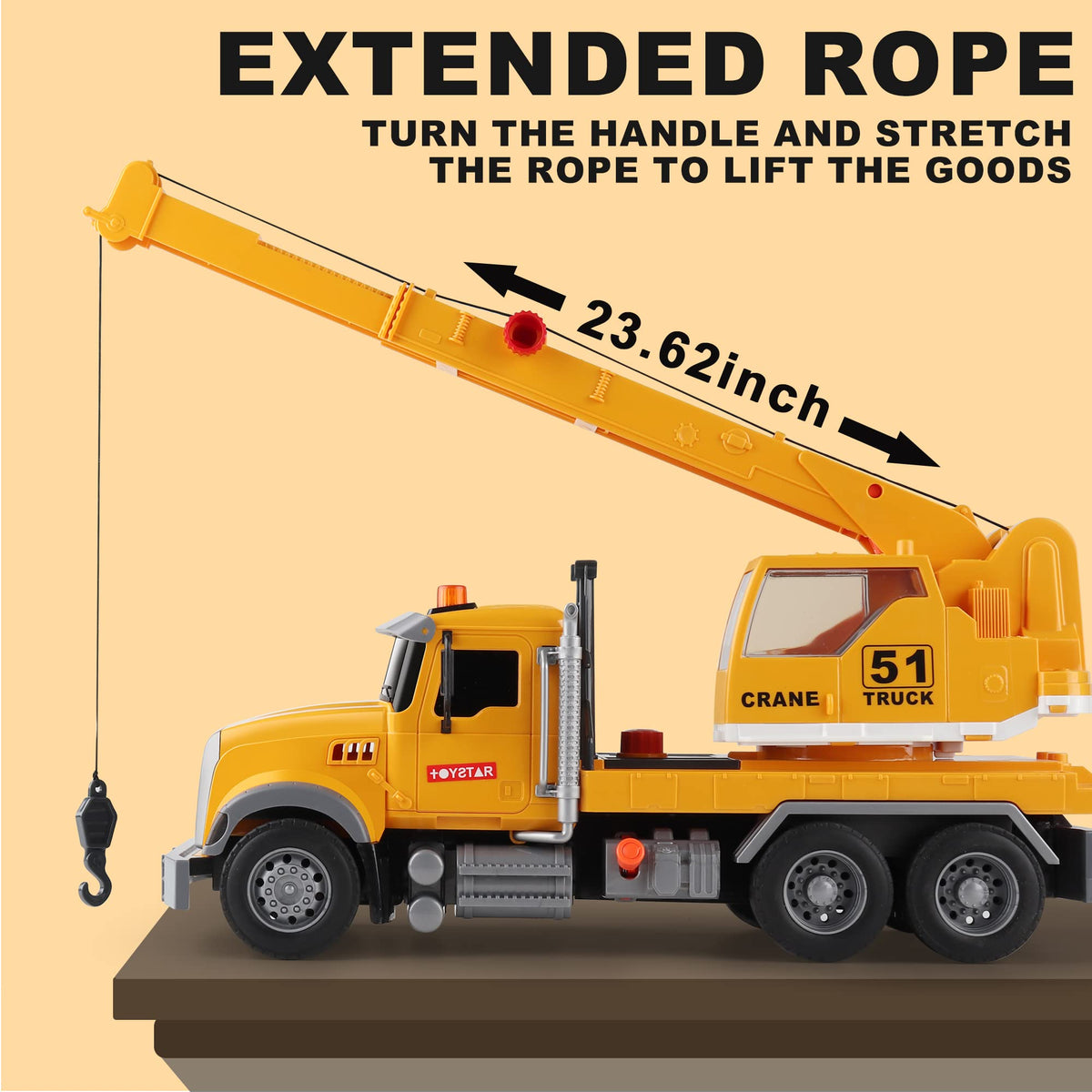 Dwi Dowellin crane truck headlights and sounds enrich playtime.