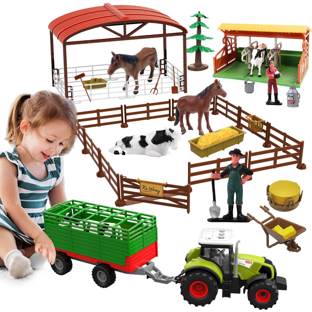 Dwi Dowellin Farm Toys Set with tractor and trailer for imaginative play
