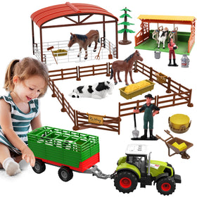 Dwi Dowellin Farm Toys Set with tractor and trailer for imaginative play