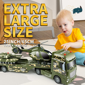Dwi Dowellin Green Military Big Truck Toys with flashing lights for engaging night-time pretend scenarios.