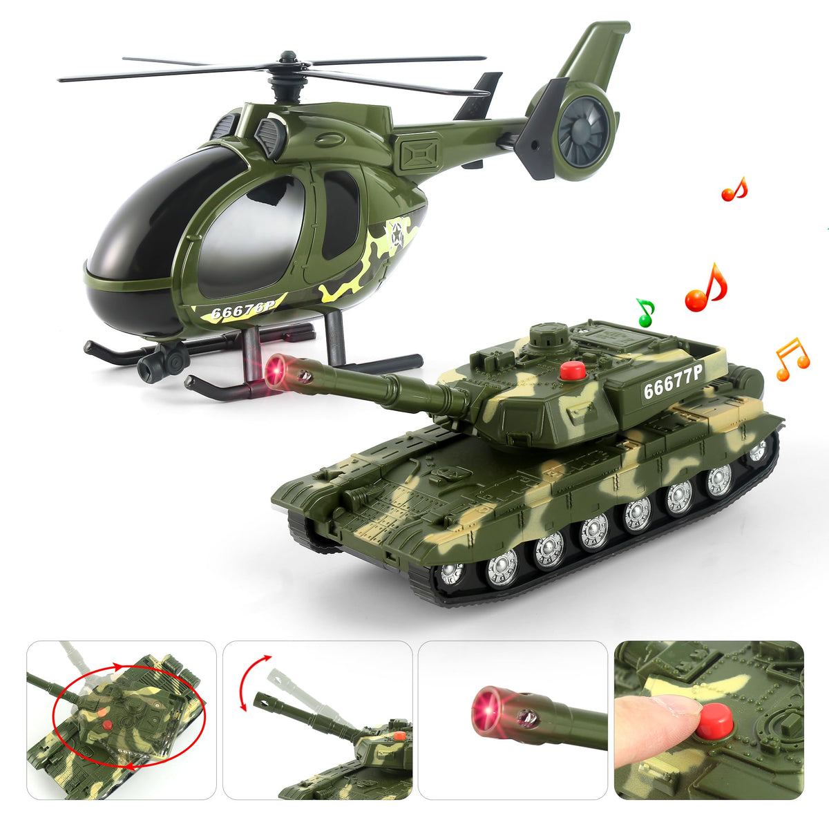 Dwi Dowellin Green Military Big Truck Toys tank with lights and music enhances storytelling.