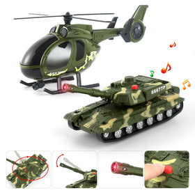 Dwi Dowellin Green Military Big Truck Toys tank with lights and music enhances storytelling.