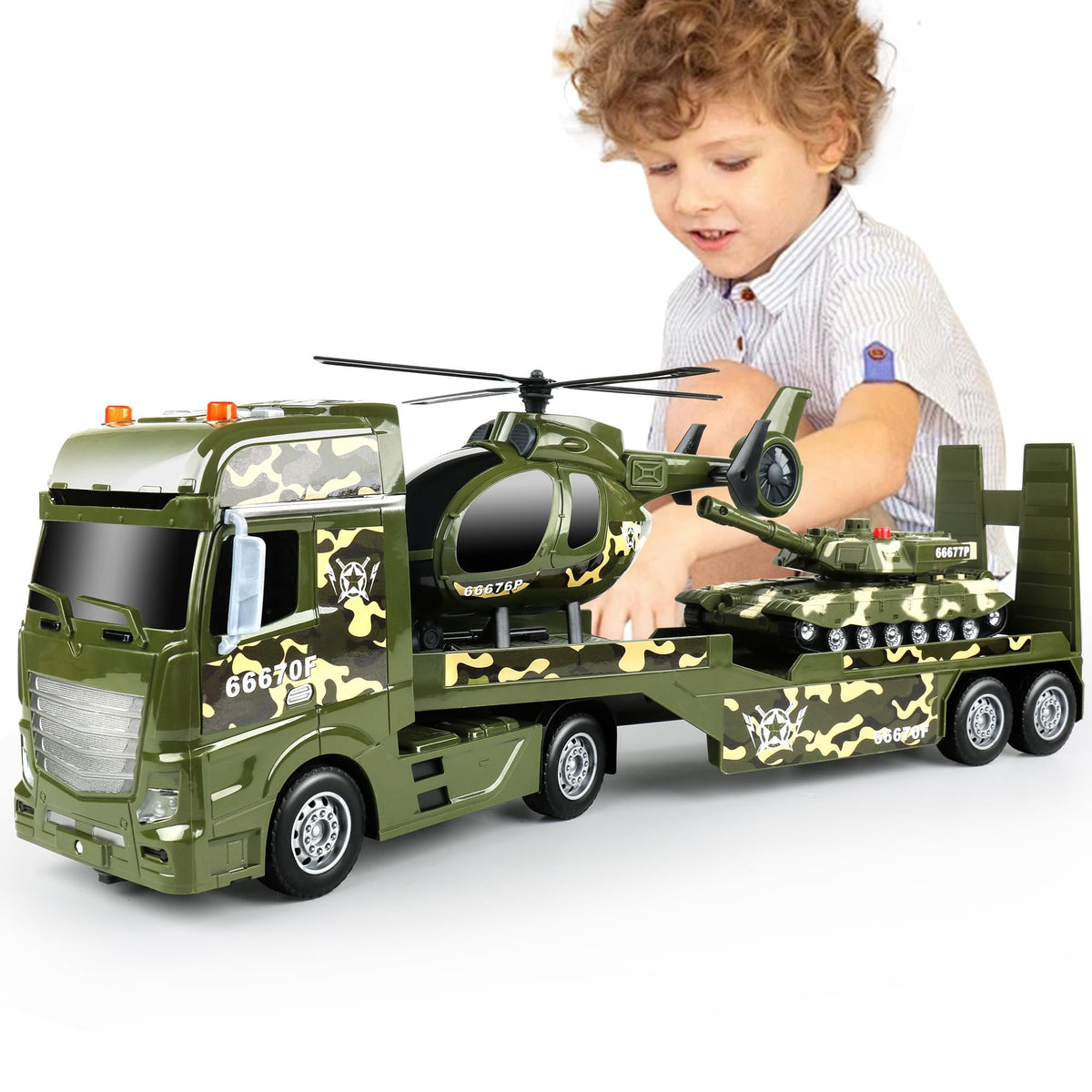 Dwi Dowellin Green Military Big Truck Toys with transport trailer promotes imaginative play and motor skills.
