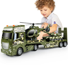 Dwi Dowellin Green Military Big Truck Toys with transport trailer promotes imaginative play and motor skills.