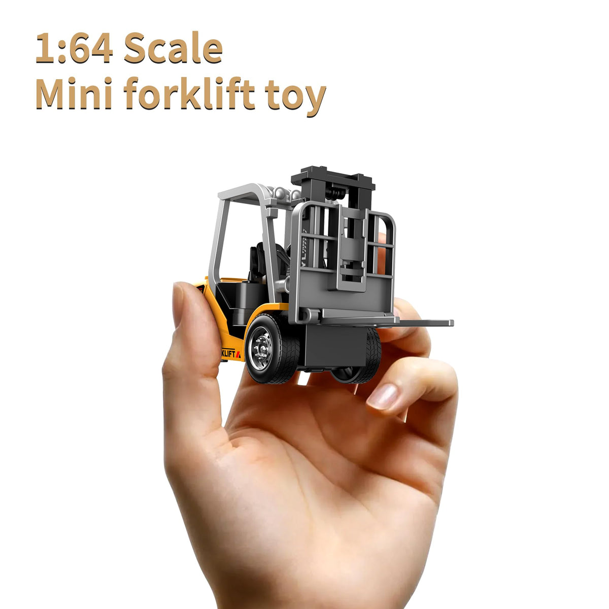 Dwi Dowellin Mini 1/64 RC forklift yellow left side for precise control practice.