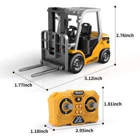 Dwi Dowellin Mini 1/64 RC forklift yellow rear view for compact home use.
