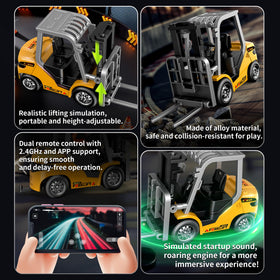 Dwi Dowellin Mini 1/64 RC forklift yellow right side for compact workspace fun.