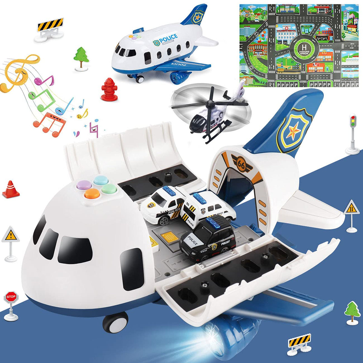 Dwi Dowellin police cars and activity mat for imaginative play and learning city traffic.