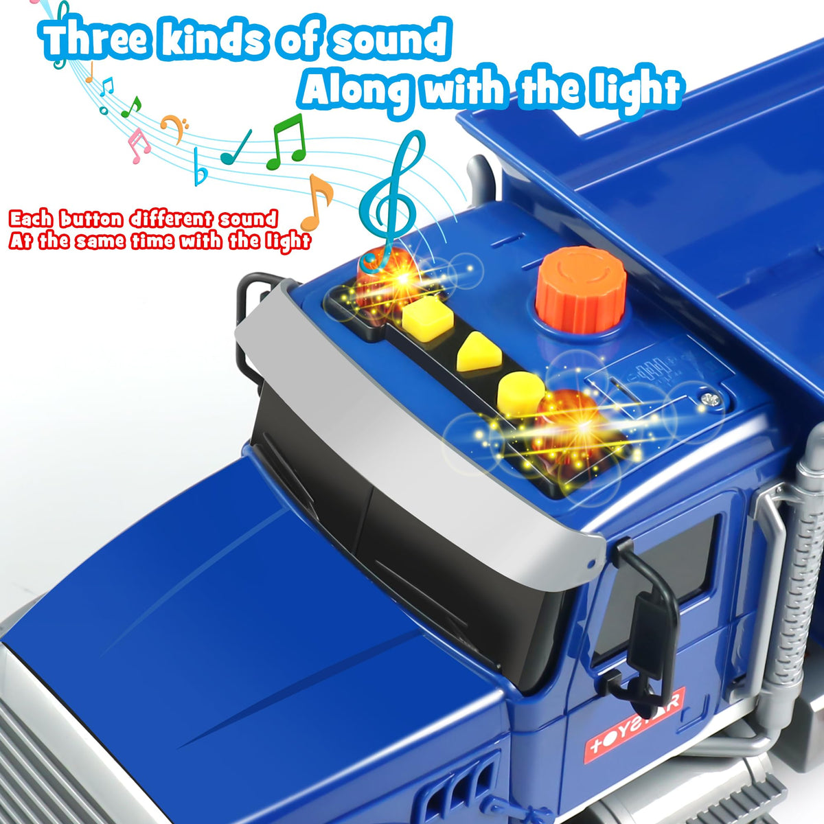 Dwi Dowellin Toddler Dump Truck lights on for engaging day or night play